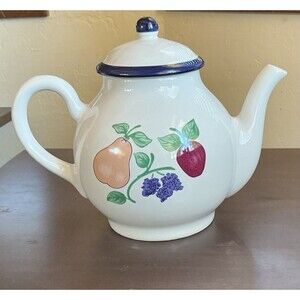 Princess House Exclusive Orchard Medley Tea Pot with Lid White Fruit Design